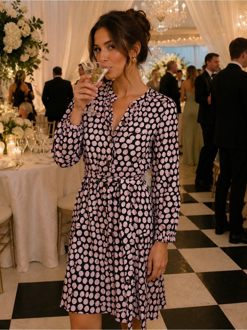 Who What Wear Dress Cotton Black / Light Pink Polka Dots